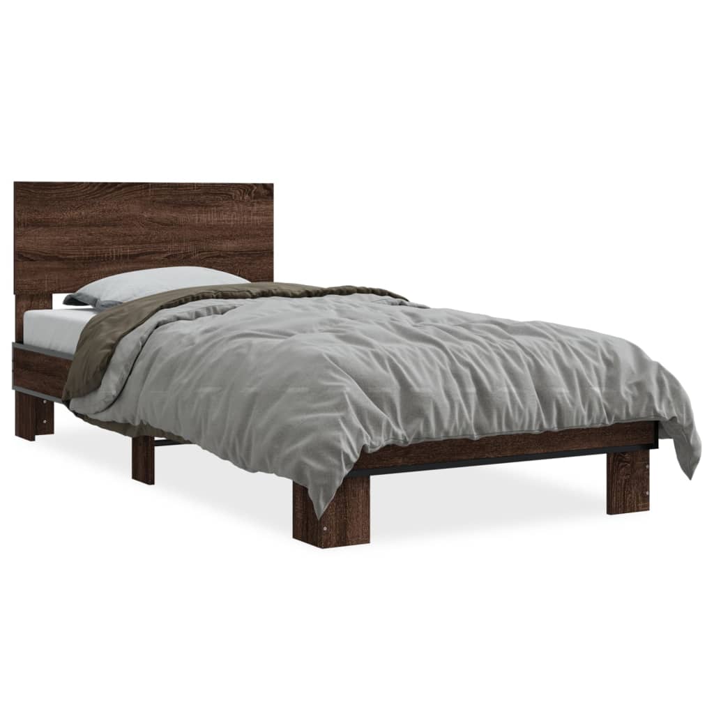Sengeramme brun eik 75x190 cm konstruert tre og metall