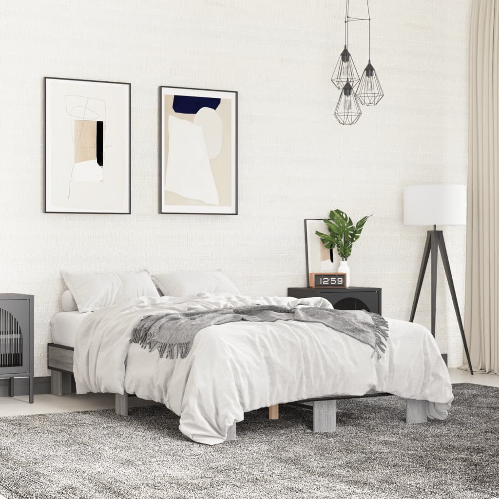 Sengeramme grå sonoma 140x200 cm konstruert tre og metall