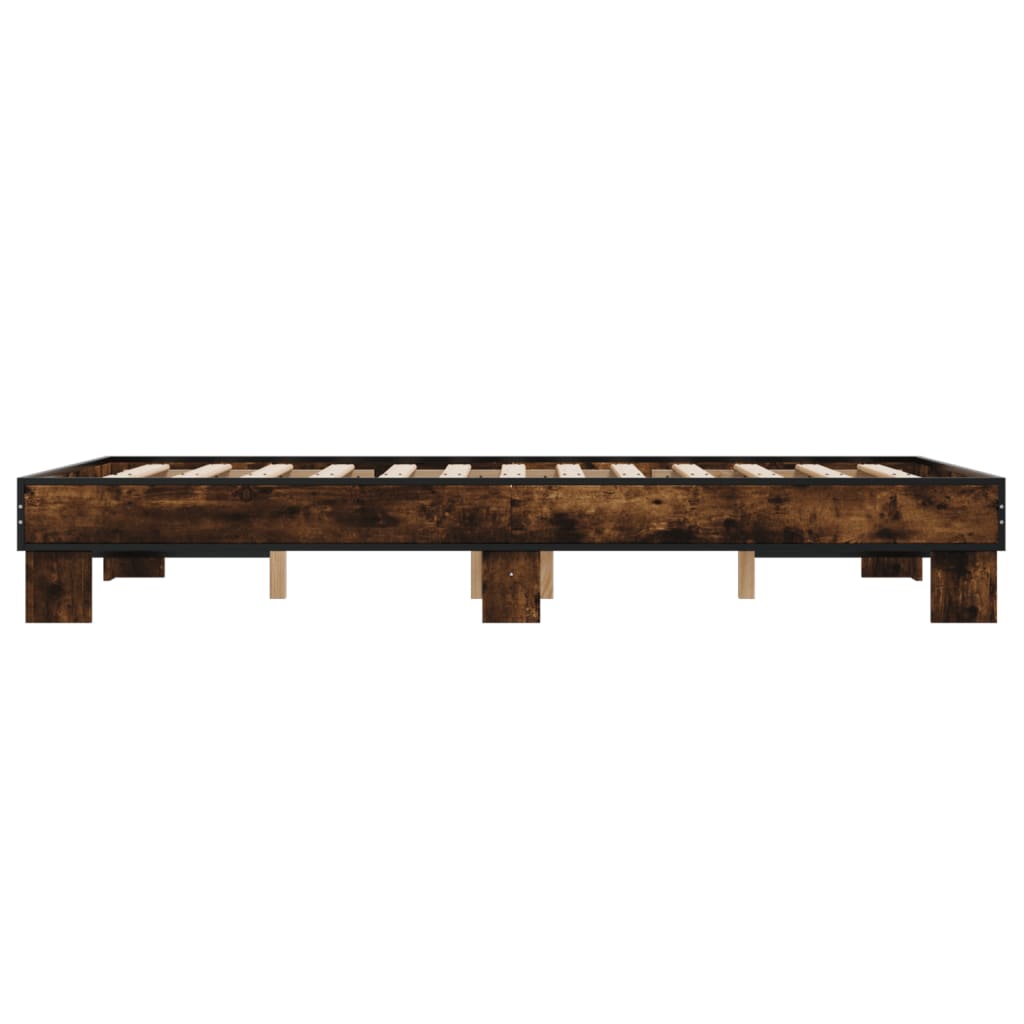 Sengeramme brun eik 140x200 cm konstruert tre og metall