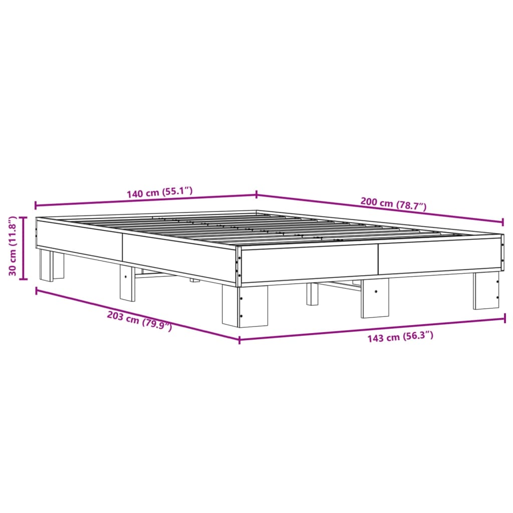 Sengeramme brun eik 140x200 cm konstruert tre og metall
