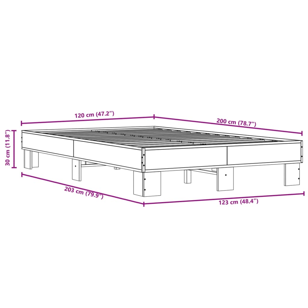Sengeramme sonoma eik 120x200 cm konstruert tre og metall