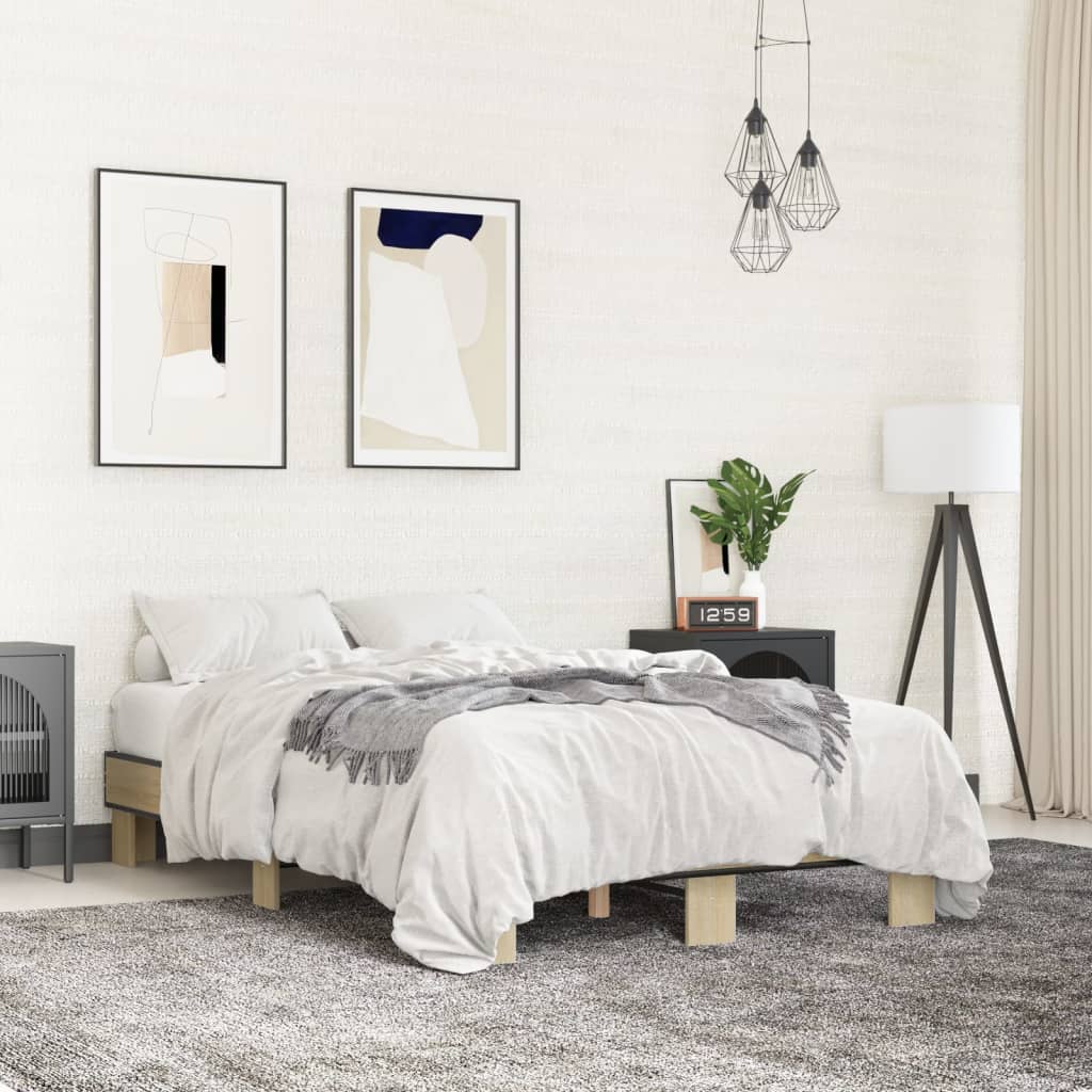 Sengeramme sonoma eik 120x200 cm konstruert tre og metall