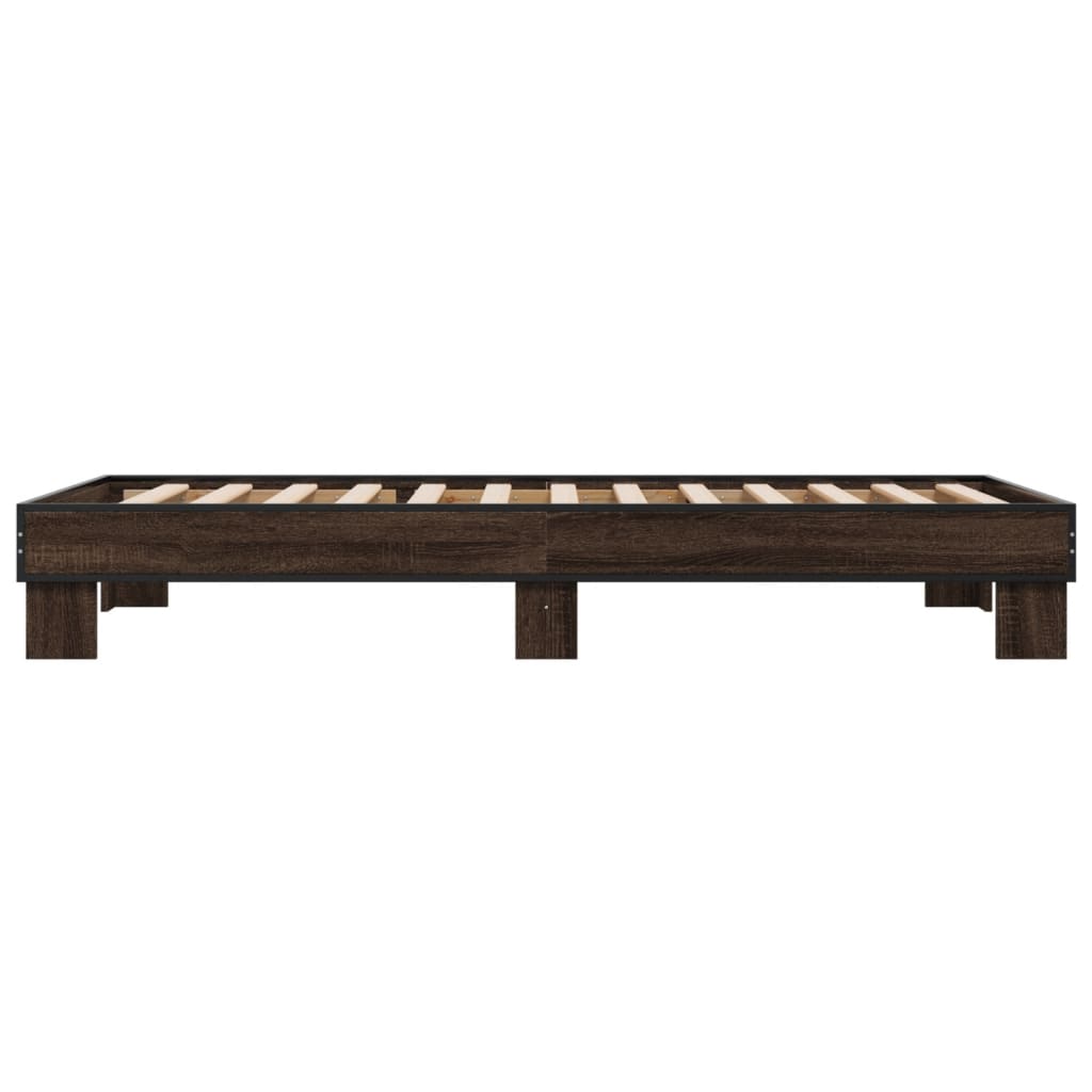 Sengeramme brun eik 100x200 cm konstruert tre og metall