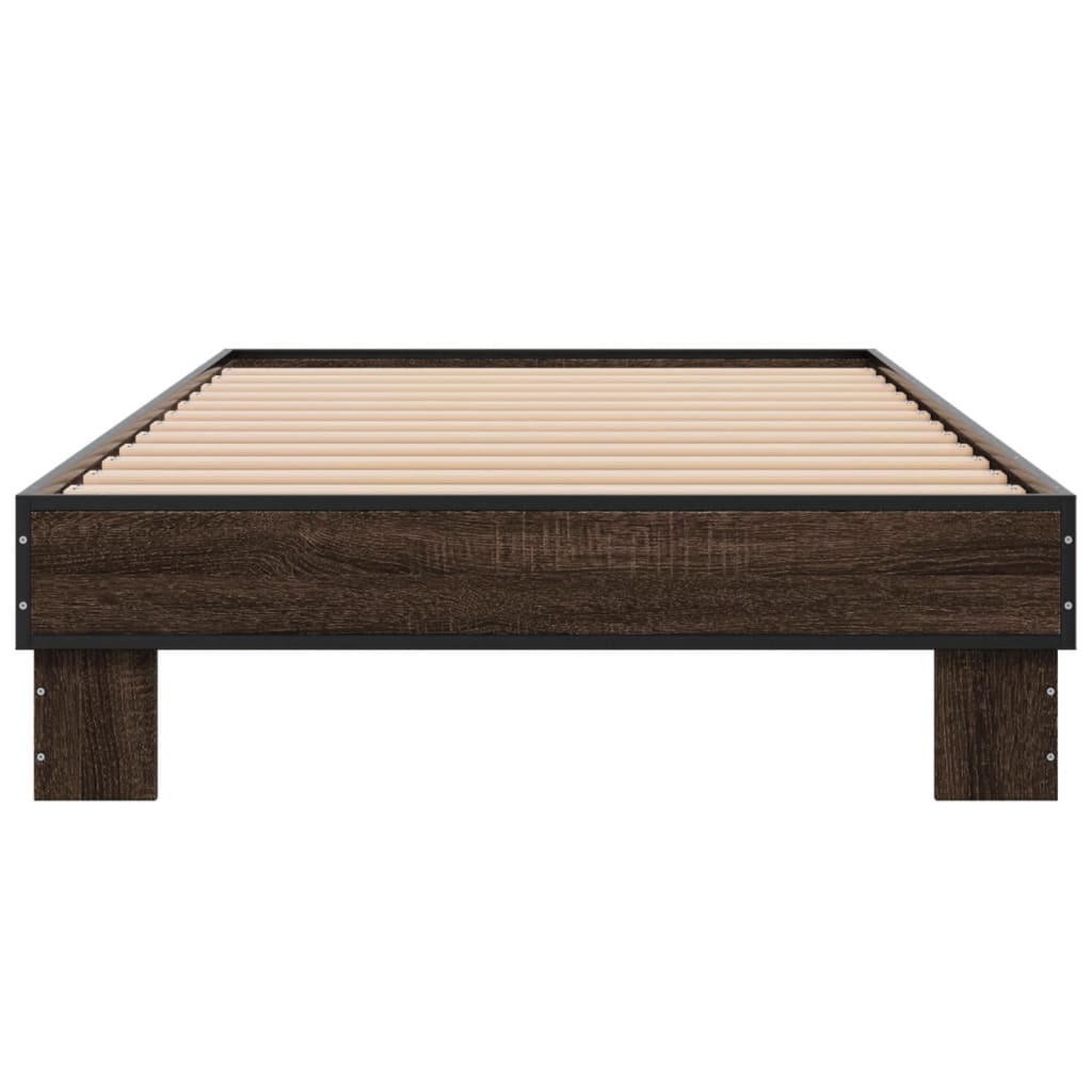 Sengeramme brun eik 75x190 cm konstruert tre og metall