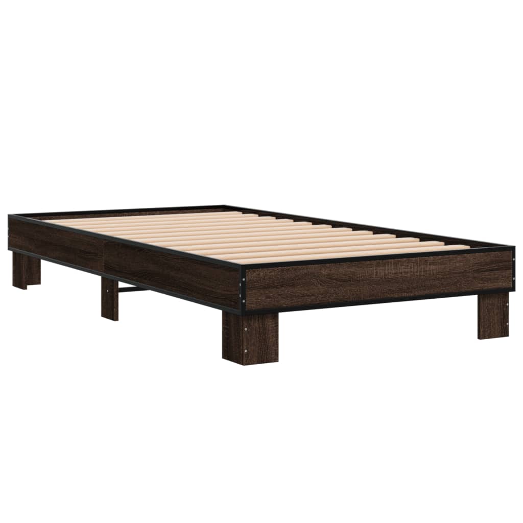 Sengeramme brun eik 75x190 cm konstruert tre og metall