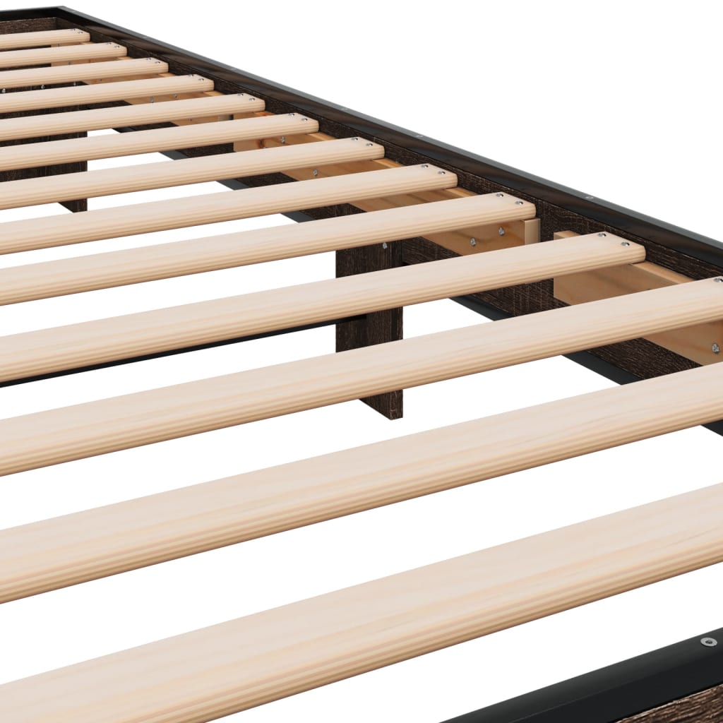 Sengeramme brun eik 75x190 cm konstruert tre og metall
