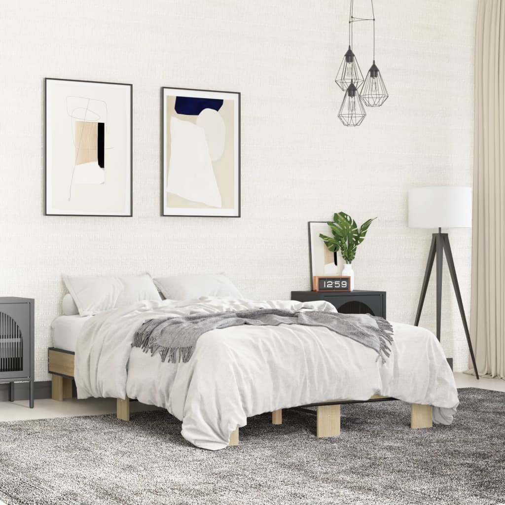 Sengeramme sonoma eik 120x190 cm konstruert tre og metall