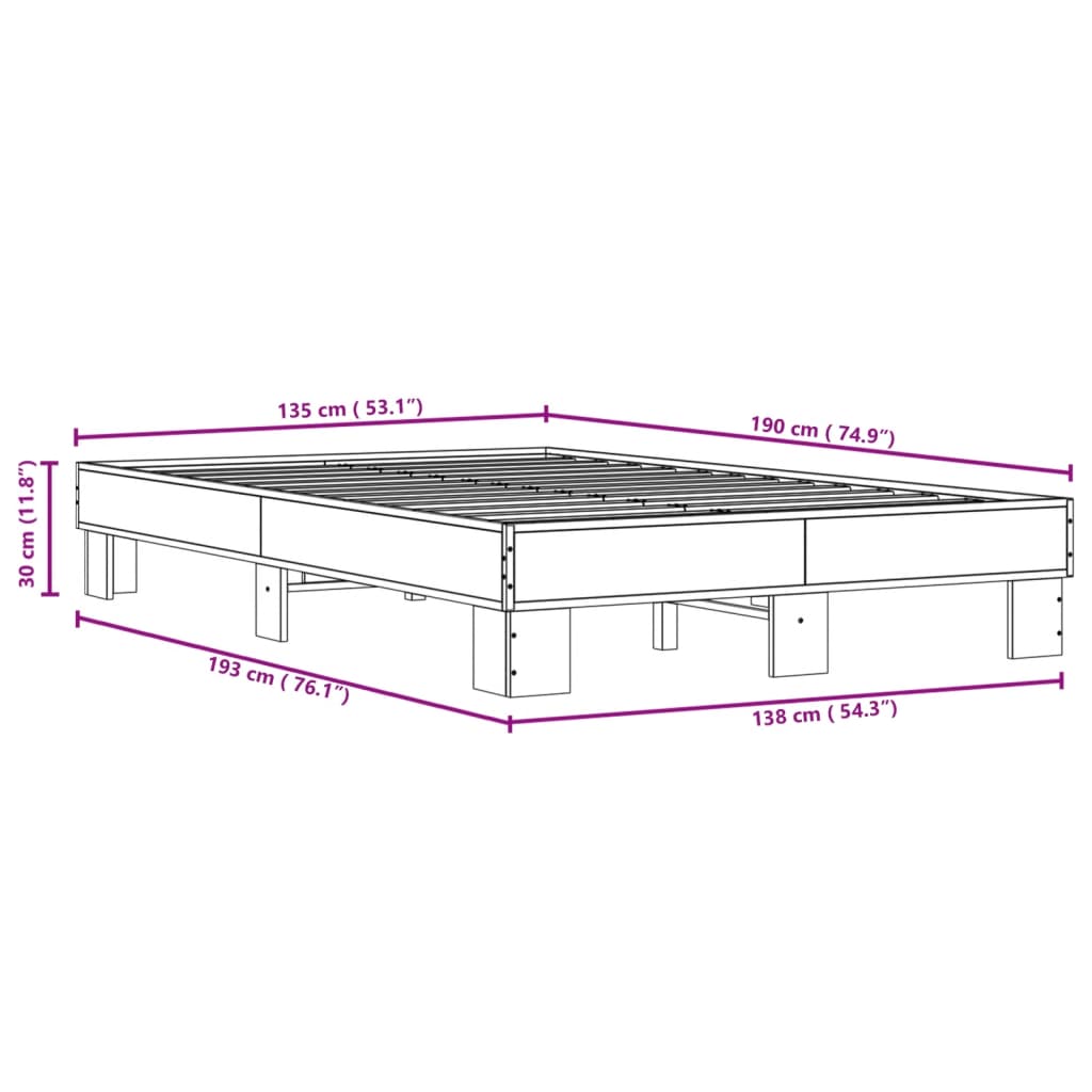 Sengeramme brun eik 135x190 cm konstruert tre og metall