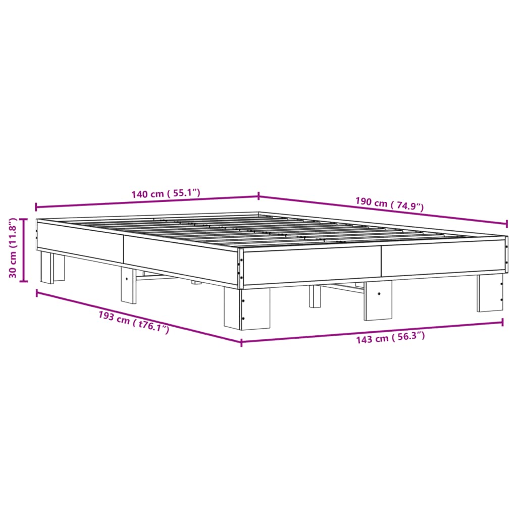 Sengeramme røkt eik 140x190 cm konstruert tre og metall