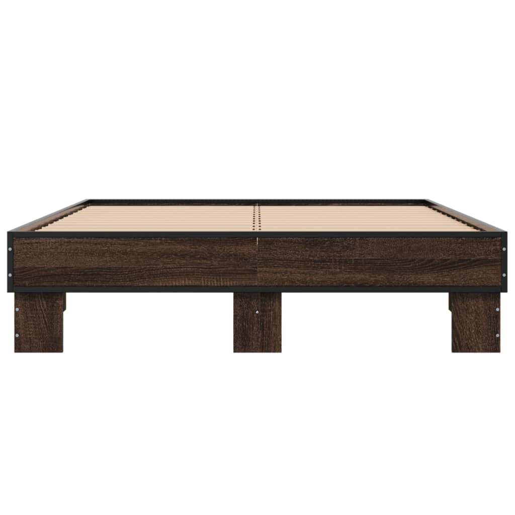 Sengeramme brun eik 140x190 cm konstruert tre og metall