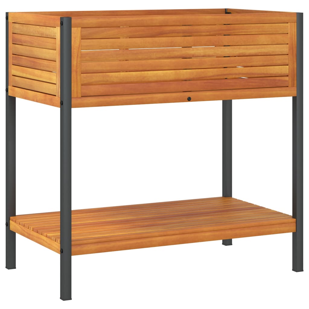 Plantekasse med hylle 45x45x80 cm heltre akasie og stål