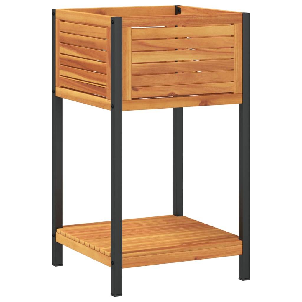 Plantekasse med hylle 45x45x80 cm heltre akasie og stål
