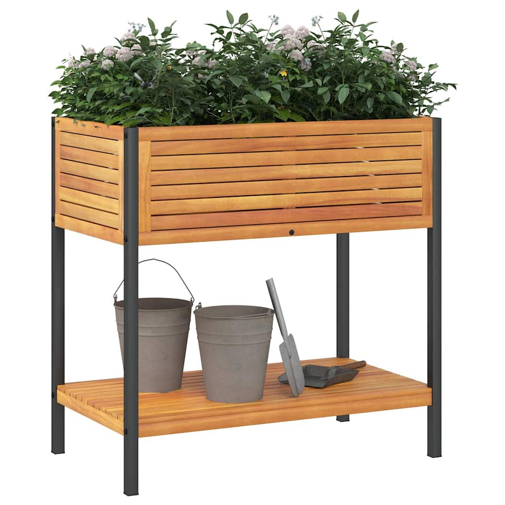 Plantekasse med hylle 80x45x80 cm helte akasie og stål