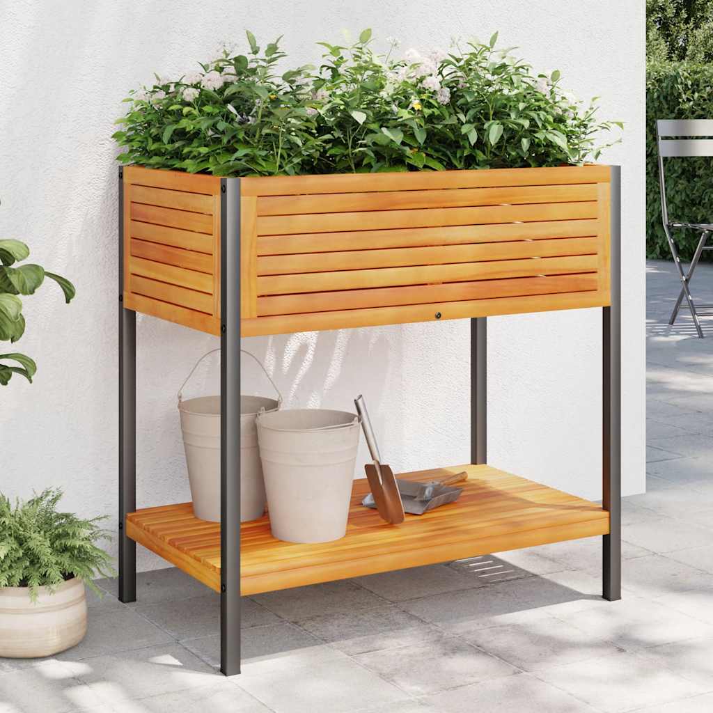Plantekasse med hylle 80x45x80 cm helte akasie og stål
