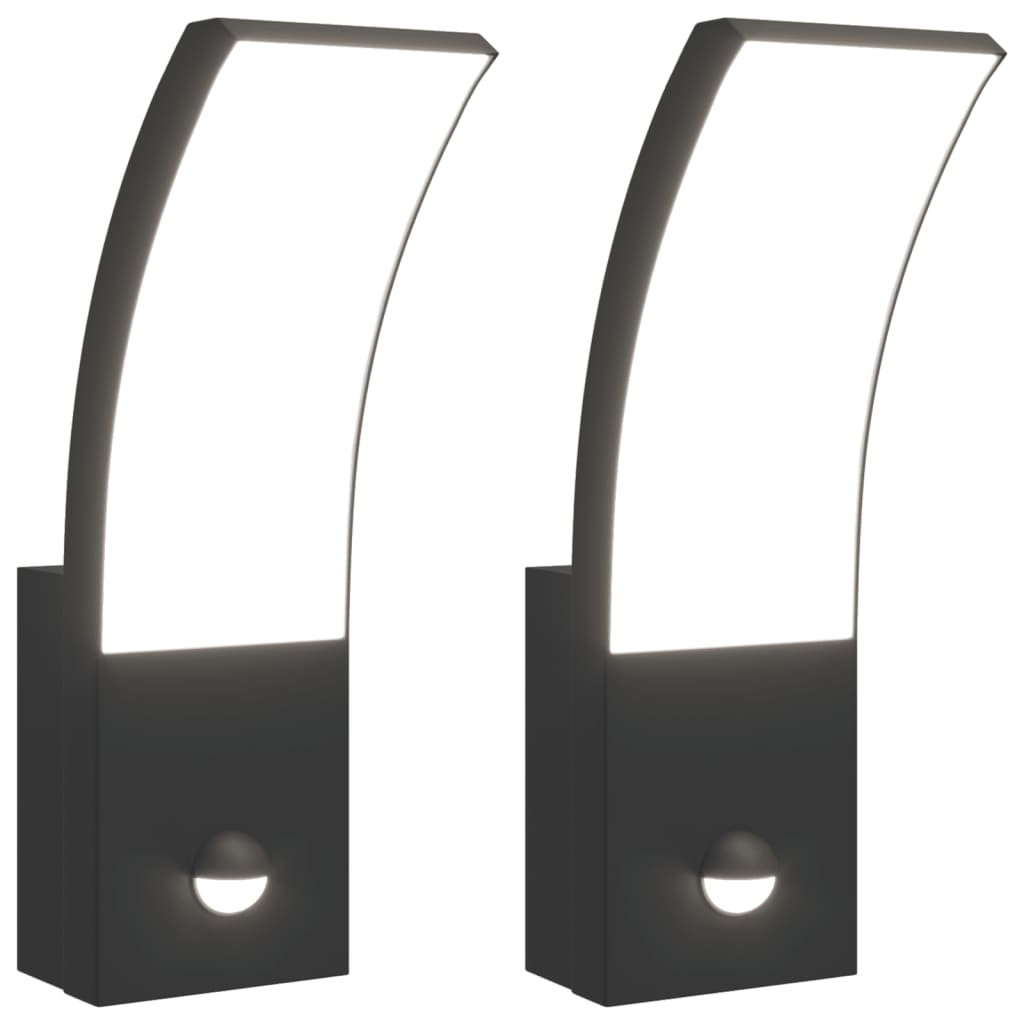 Veggmonterte LED-utelamper sensor 2 stk svart støpt aluminium