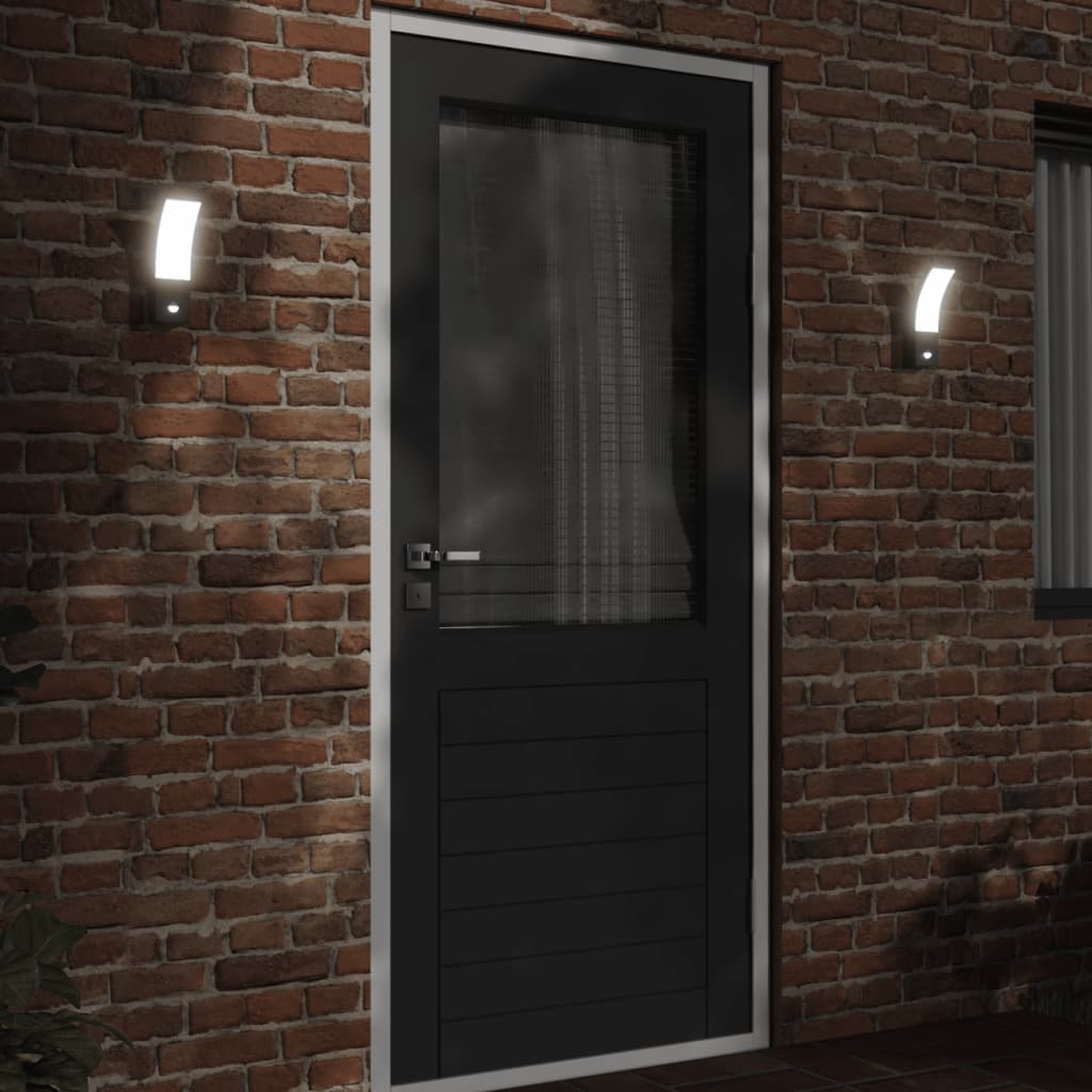 Veggmonterte LED-utelamper sensor 2 stk svart støpt aluminium