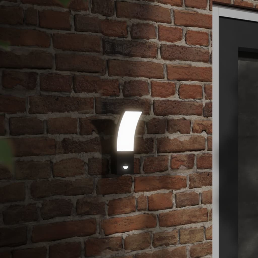 Veggmonterte LED-utelamper sensor 2 stk svart støpt aluminium