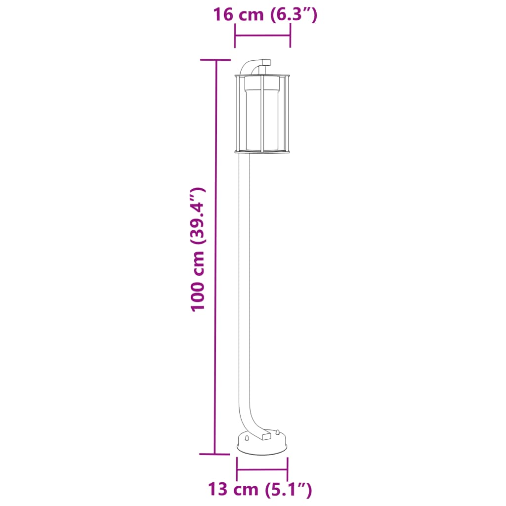 Utendørs gulvlamper 3 stk svart 100 cm rustfritt stål