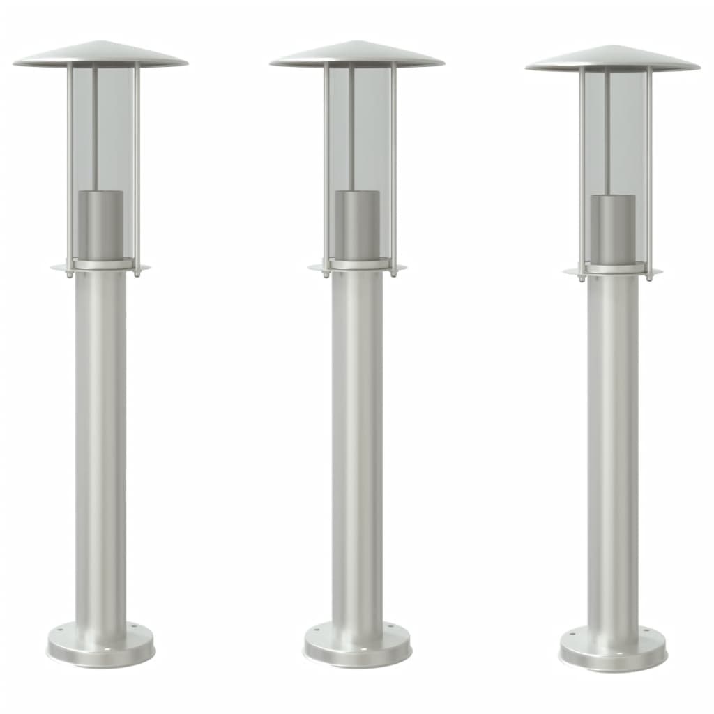 Utendørs gulvlamper 3 stk sølv 60 cm rustfritt stål