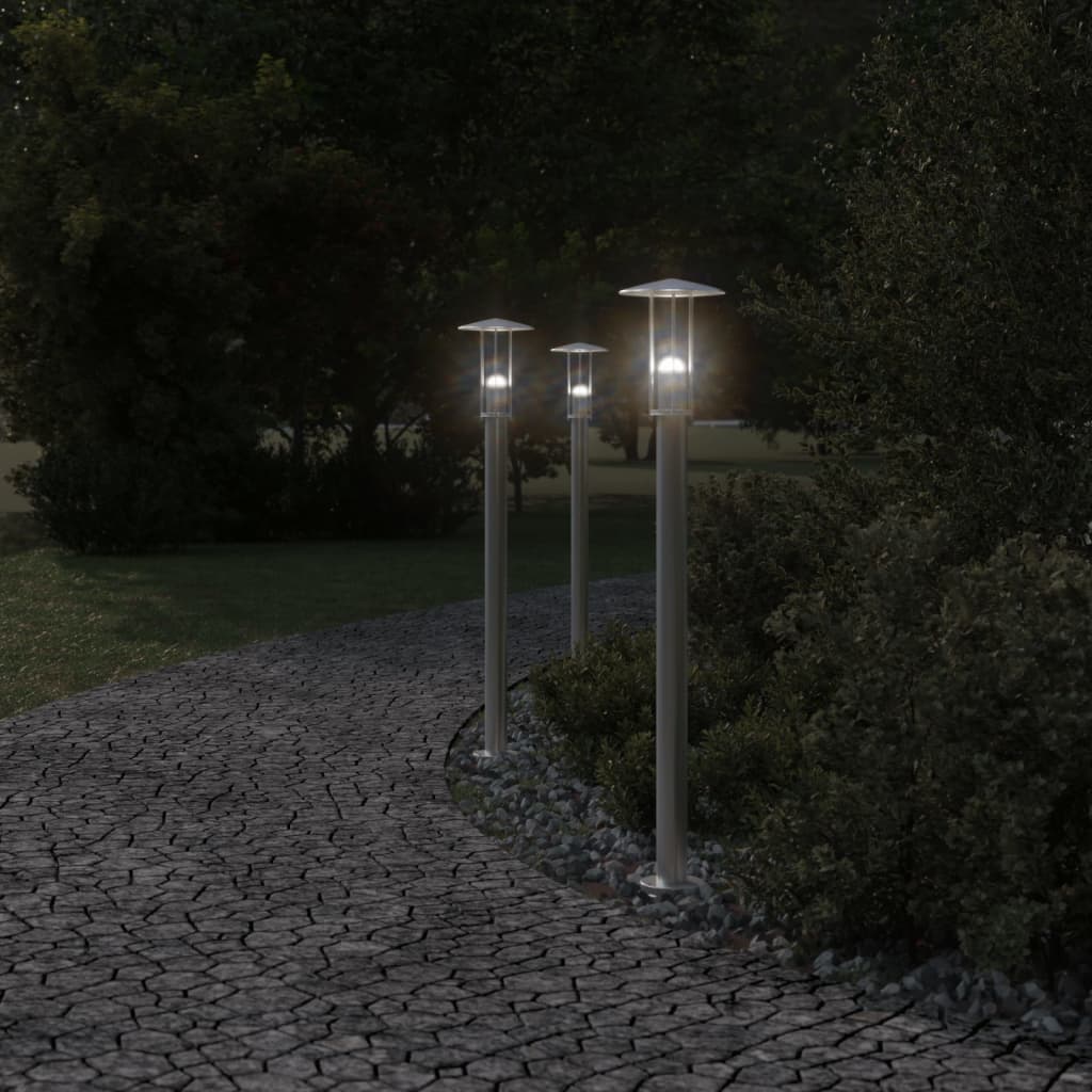 Utendørs gulvlamper 3 stk sølv 100 cm rustfritt stål