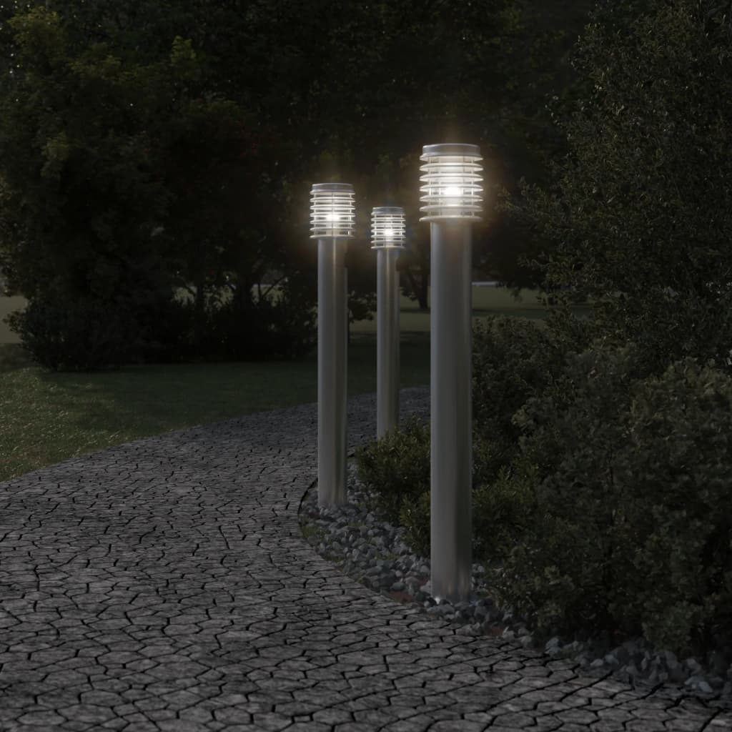 Utendørs gulvlamper 3 stk sølv 110 cm rustfritt stål
