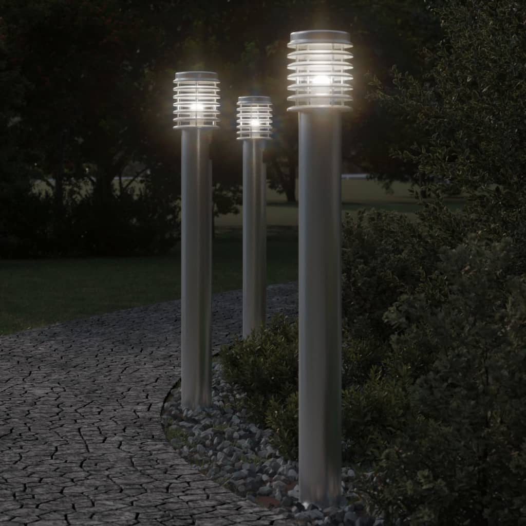 Utendørs gulvlamper 3 stk sølv 110 cm rustfritt stål