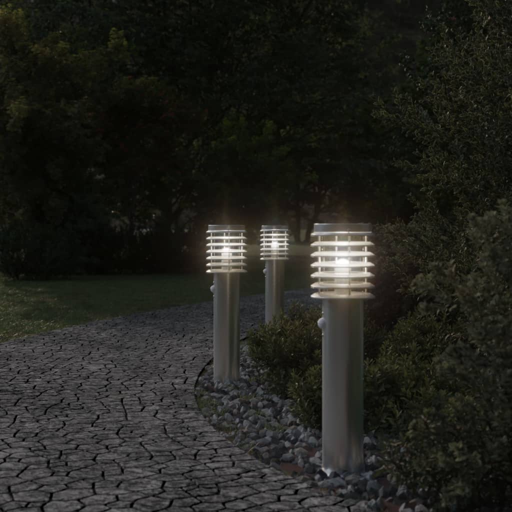 Utendørs gulvlamper med sensorer 3stk sølv 60 cm rustfritt stål