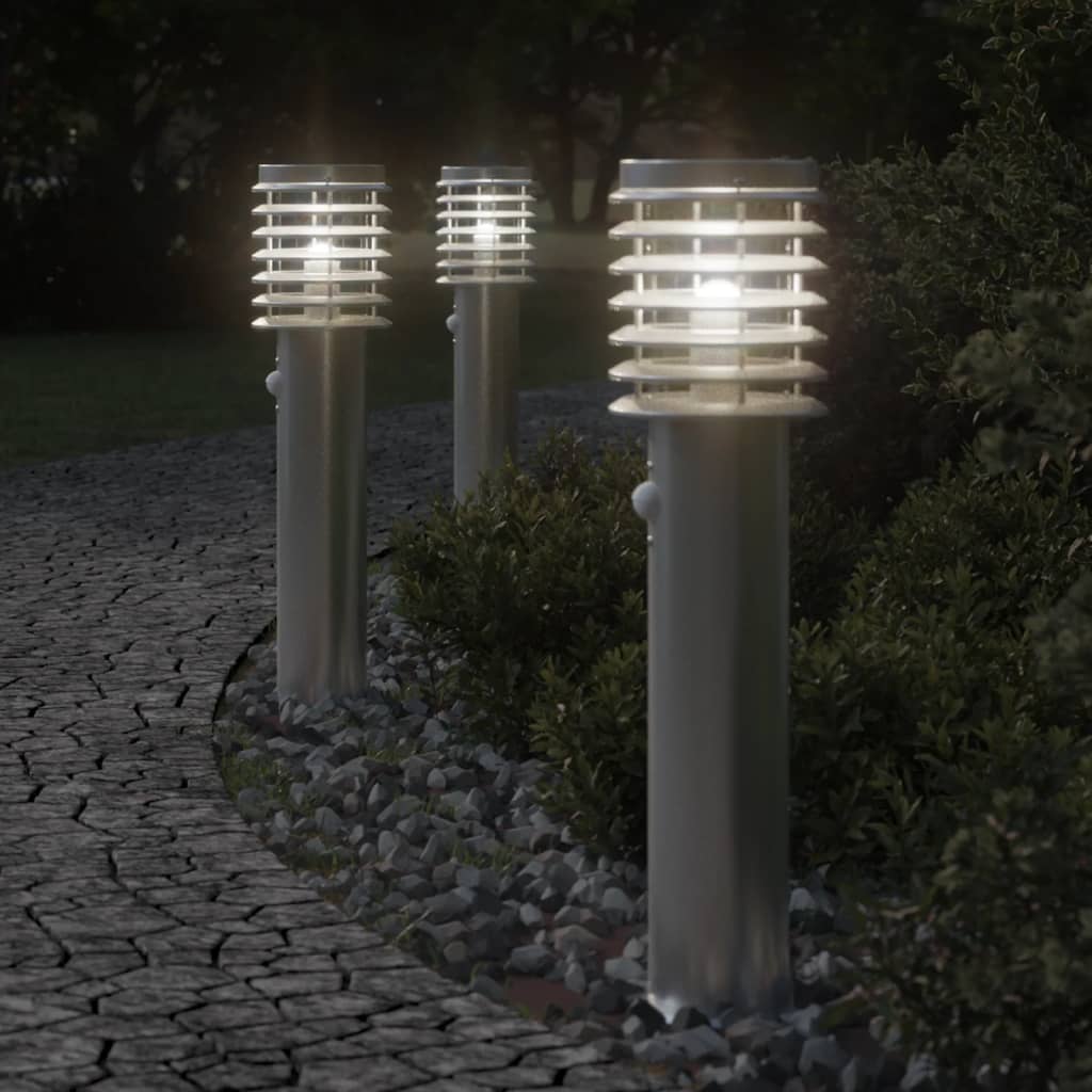 Utendørs gulvlamper med sensorer 3stk sølv 60 cm rustfritt stål