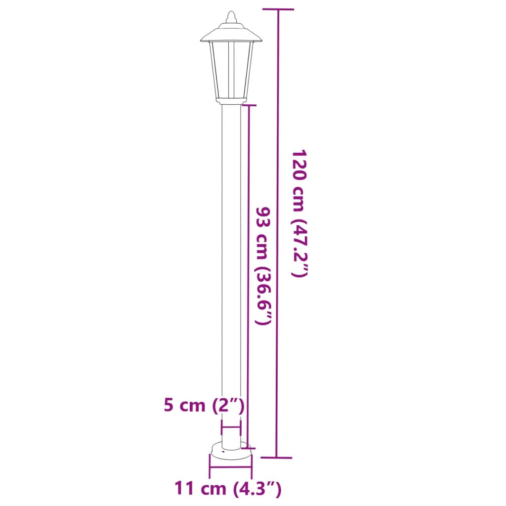 Utendørs gulvlamper 3 stk svart 120 cm rustfritt stål