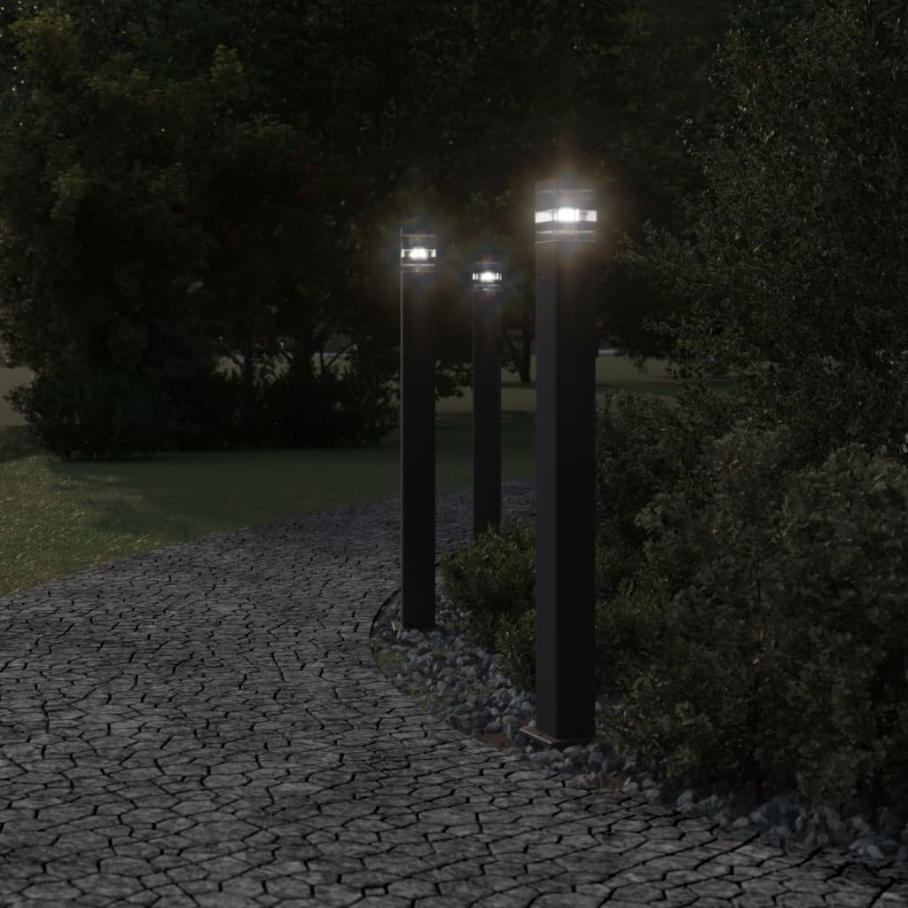 Utendørs gulvlamper med uttak 3 stk svart 110 cm aluminium