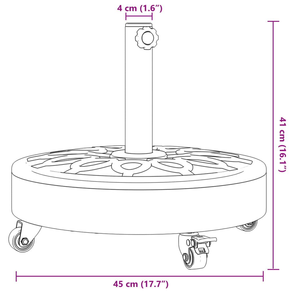 Parasollfot med hjul for Ø38 / 48 mm stenger 27 kg rund vidaXL