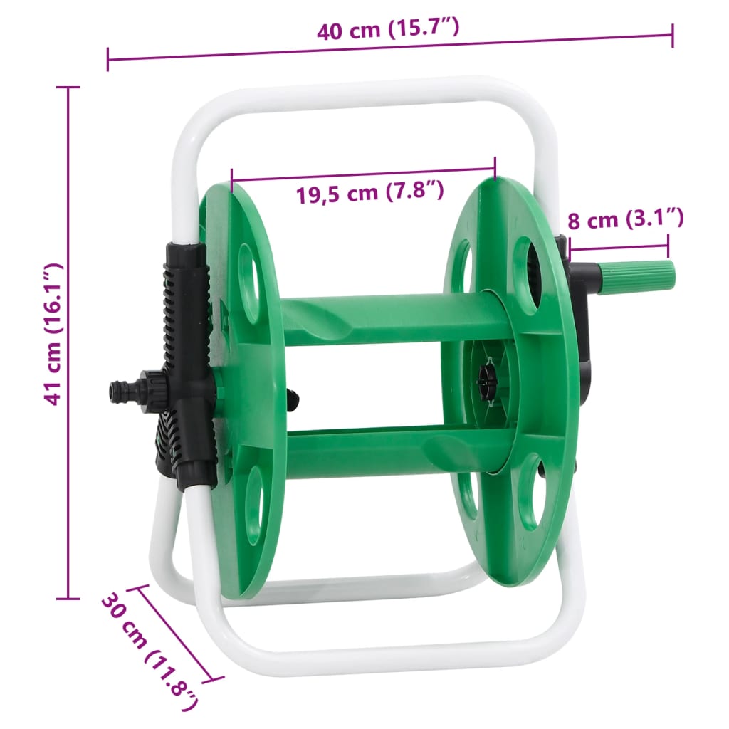 Frittstående slangetrommel for 45 m 1/2" slange stål grønn