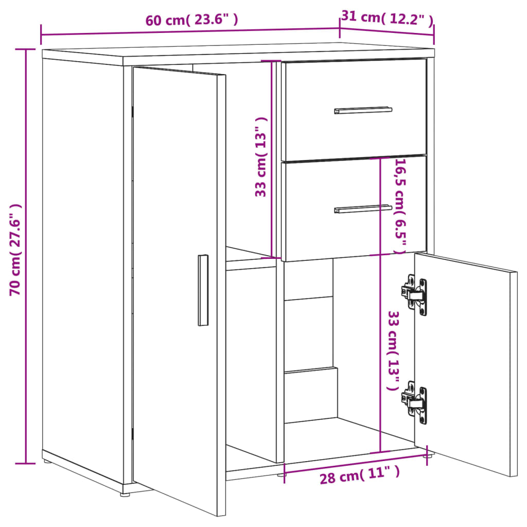 Skjenker 2 røkt eik 60x31x70 cm konstruert tre