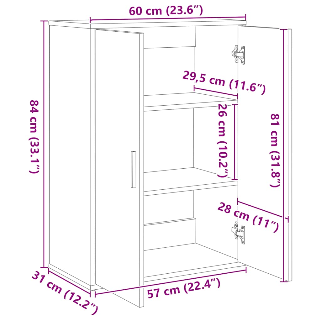 Skjenker 2 stk hvit 60x31x84 cm konstruert tre