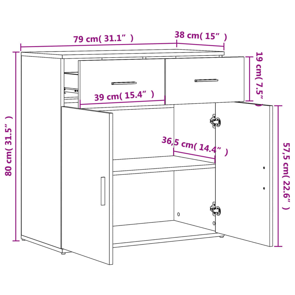 Skjenker 2 stk hvit 79x38x80 cm konstruert tre