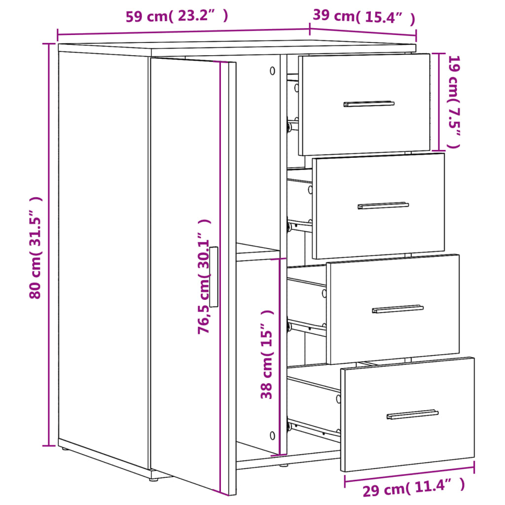 Skjenker 2 stk hvit 59x39x80 cm konstruert tre