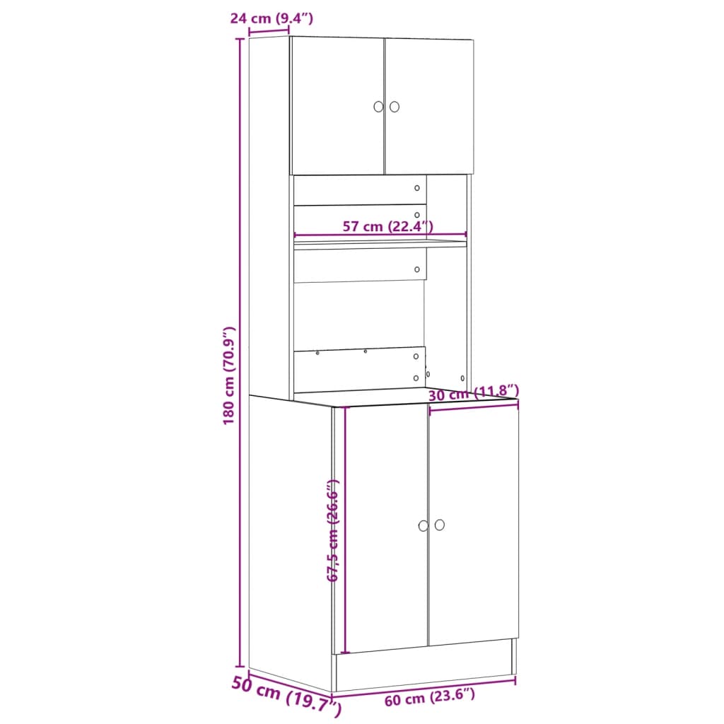 Kjøkkenskap svart 60x50x180 cm konstruert tre