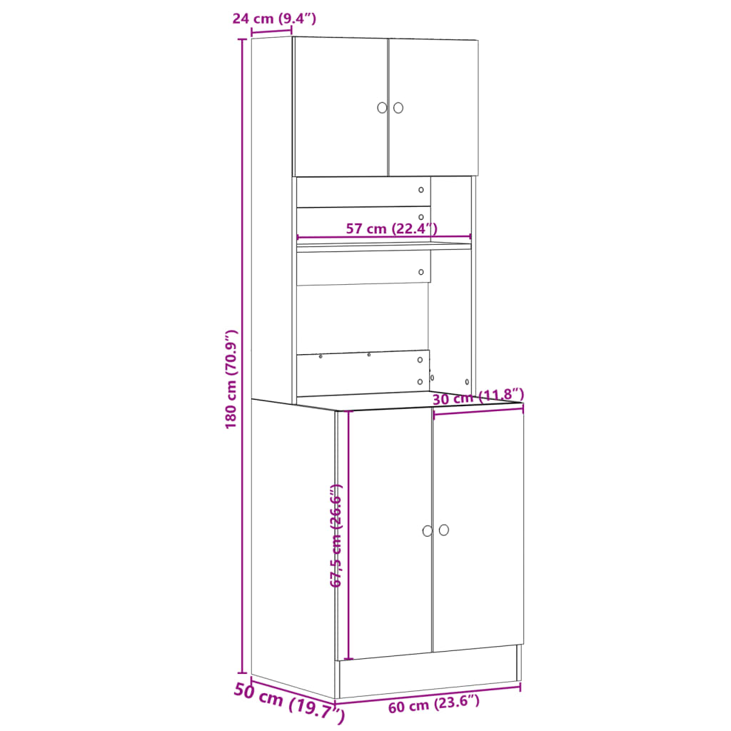 Kjøkkenskap betonggrå 60x50x180 cm konstruert tre