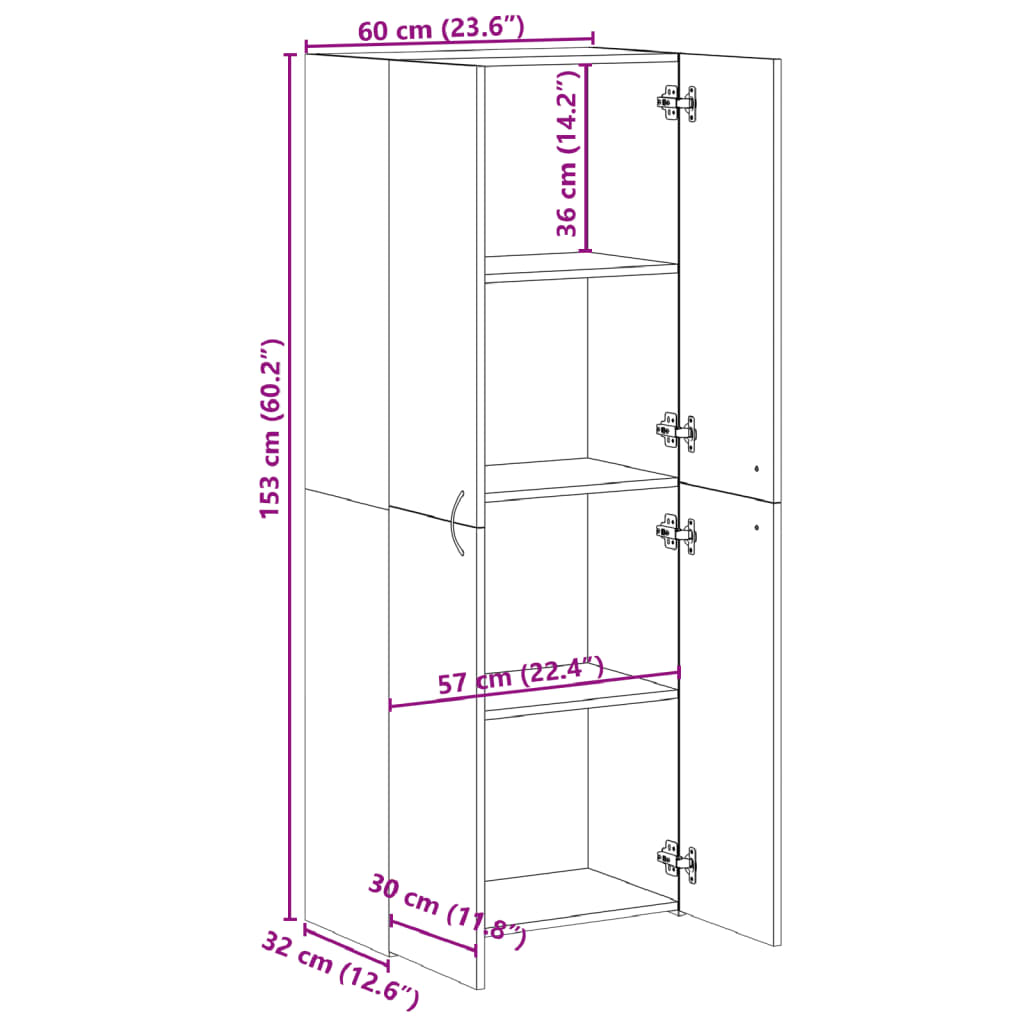 Arkivskap svart 60x32x153 cm konstruert tre