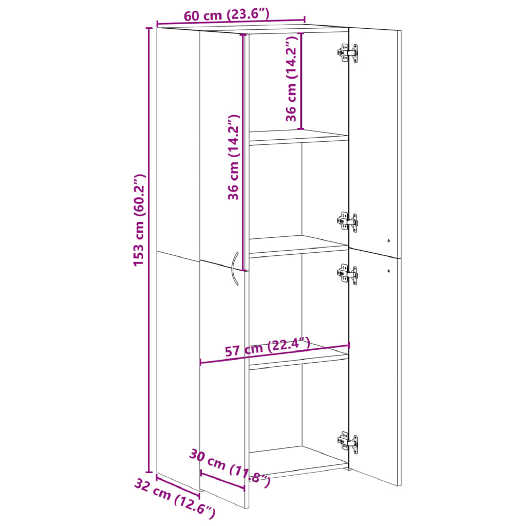 Arkivskap røkt eik 60x32x153 cm konstruert tre