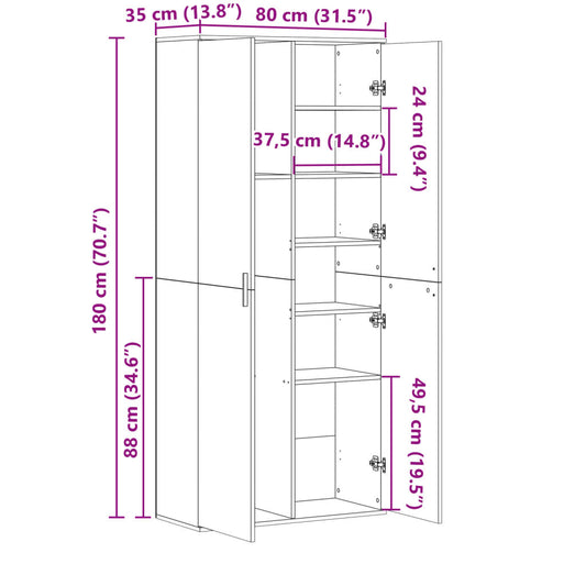 Highboard hvit 80x35x180 cm konstruert tre