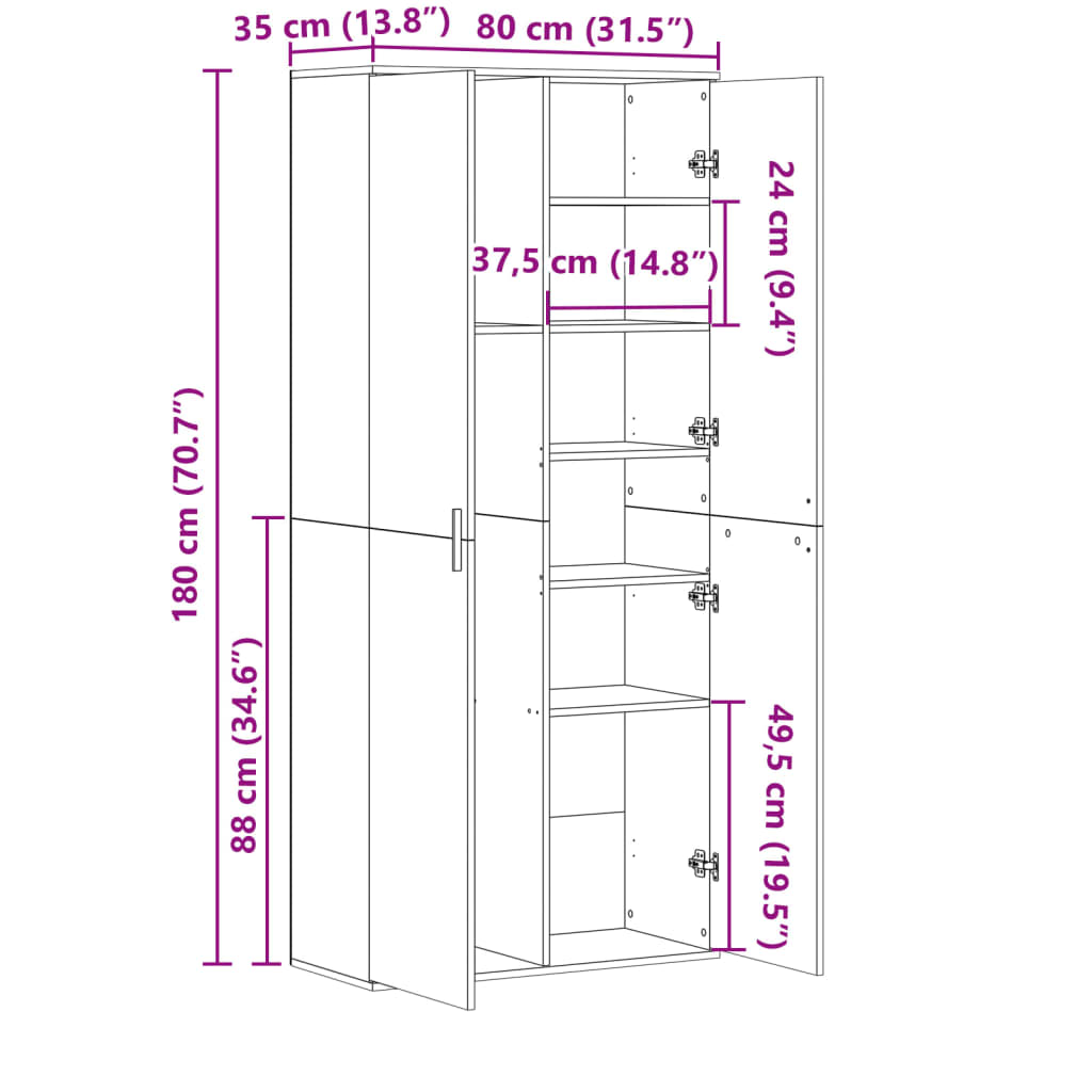 Highboard røkt eik 80x35x180 cm konstruert tre