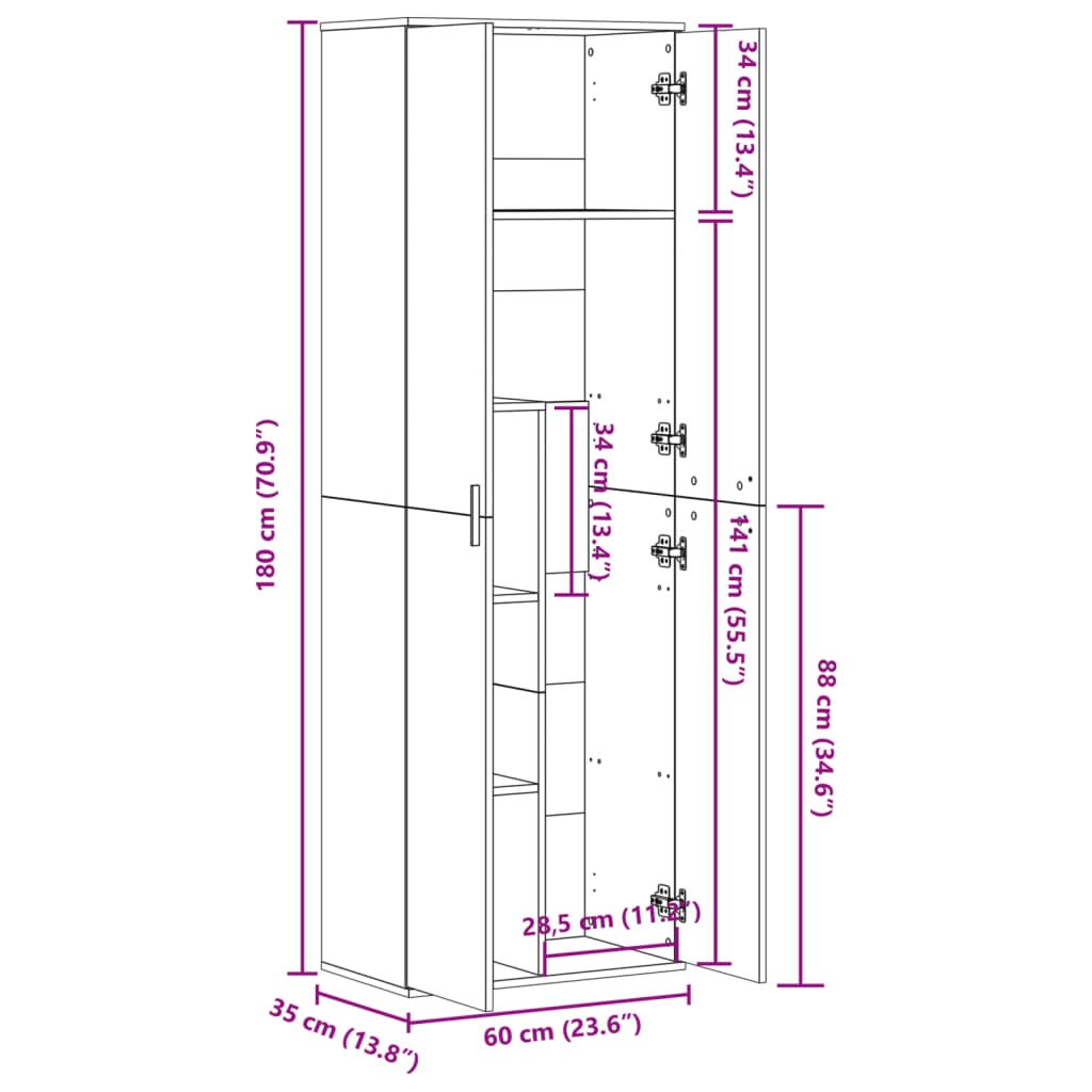 Highboard sonoma eik 60x35x180 cm konstruert tre