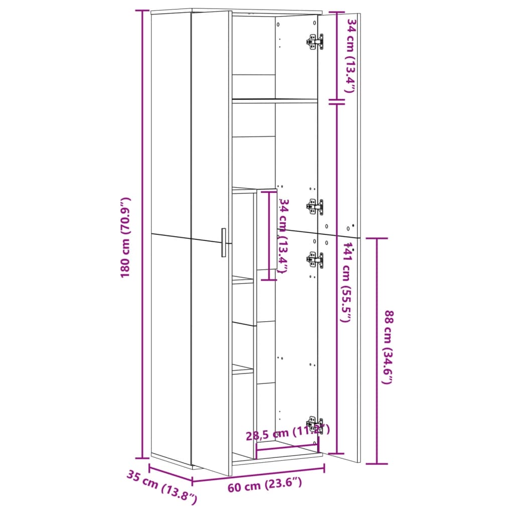 Highboard betonggrå 60x35x180 cm konstruert tre