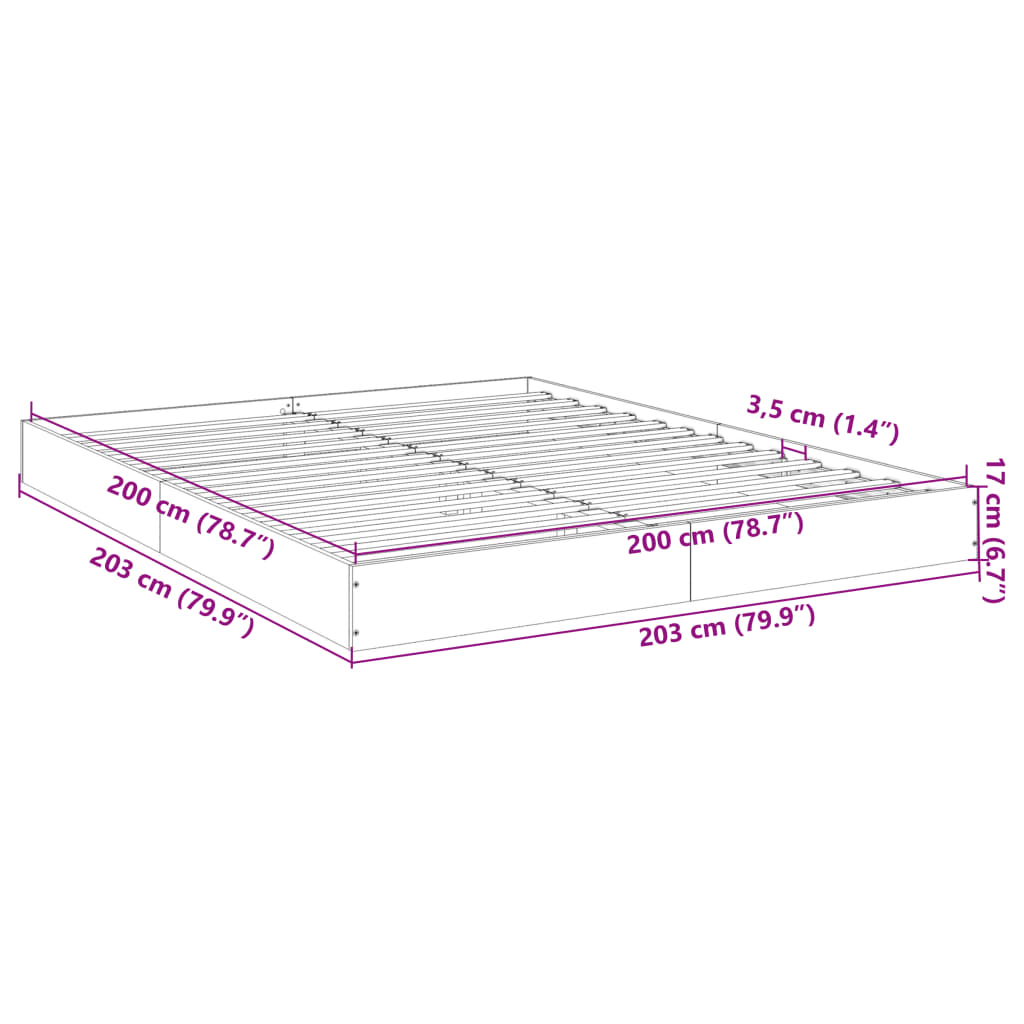 Sengeramme grå sonoma 200x200 cm konstruert tre