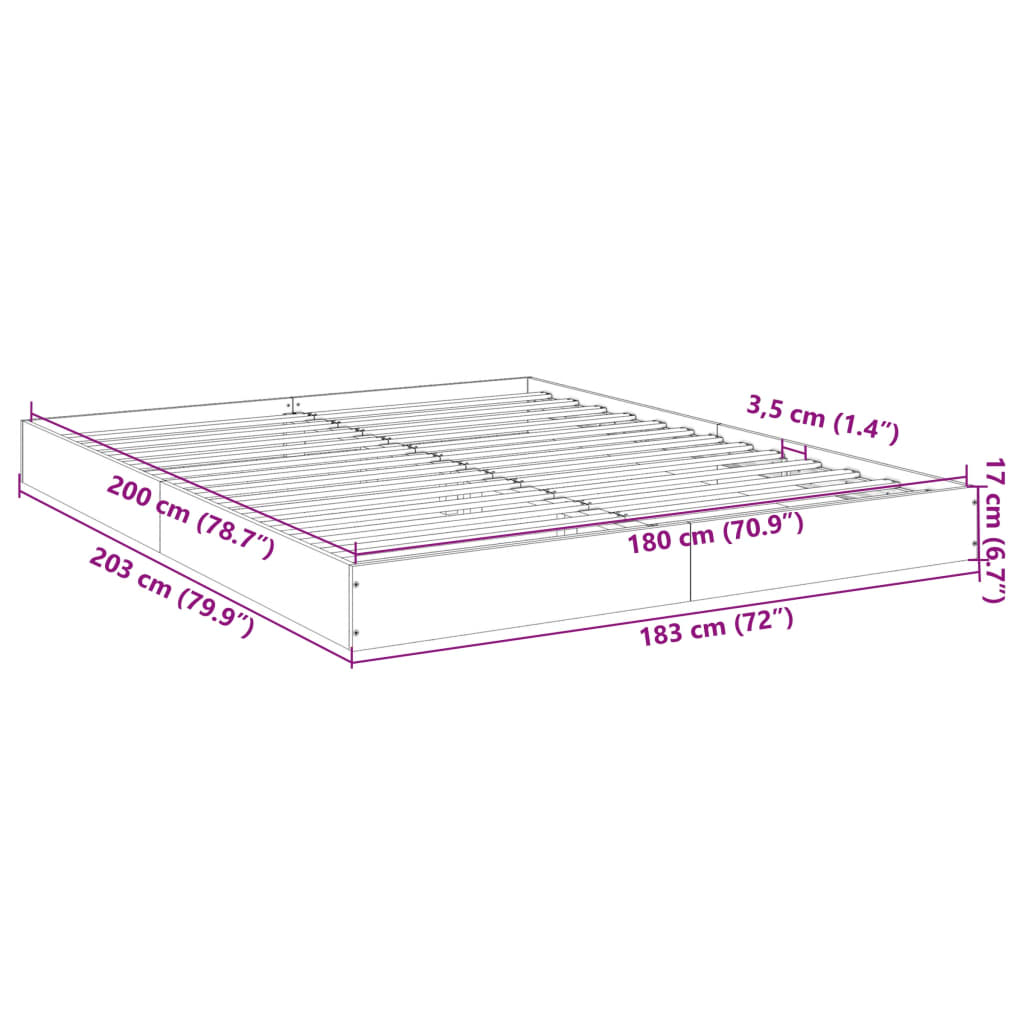 Sengeramme uten madrass røkt eik 180x200 cm konstruert tre