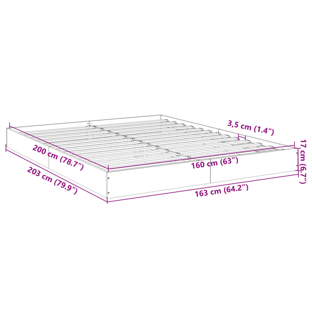 Sengeramme uten madrass sonoma eik 160x200 cm konstruert tre