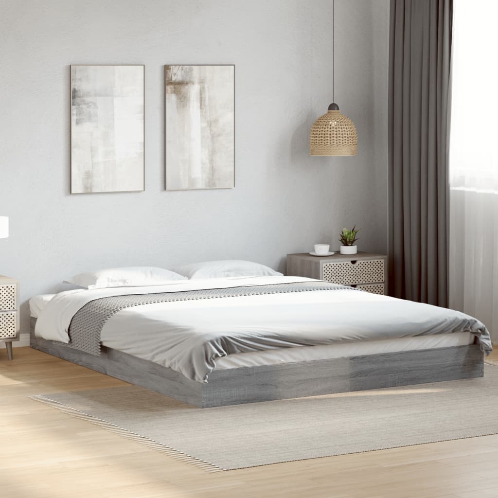 Sengeramme uten madrass grå sonoma 160x200 cm konstruert tre