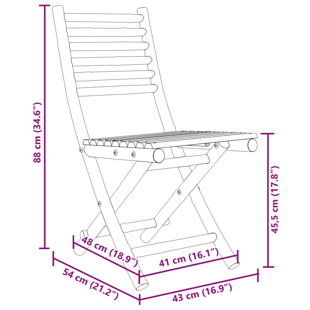 Sammenleggbare hagestoler 4 stk 43x54x88 cm bambus