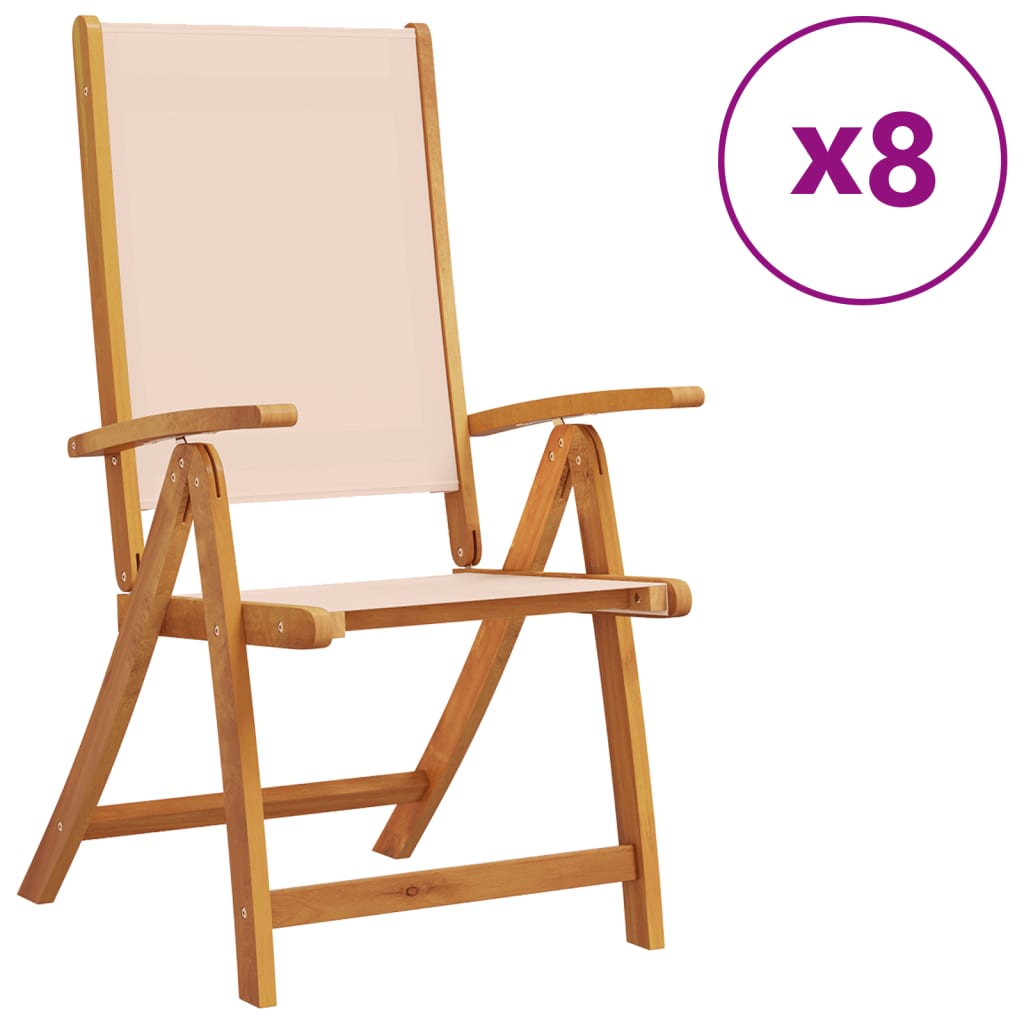 Sammenleggbare stoler 8 stk heltre akasie og textilene